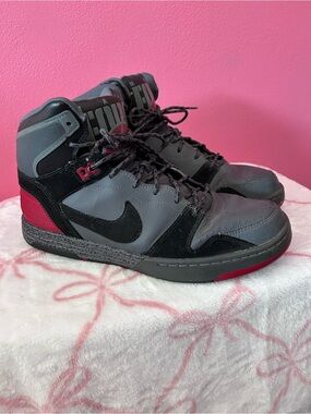 Nike High-Top Sneakers in Gray, Black & Red Accents